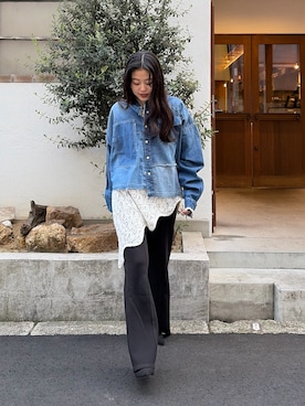 「etsinta（エシンタ）の【etsinta/エシンタ】ライトオンスデニムシャツ（シャツ/ブラウス、ブルー系）」を使った、yunaさん（レディース・153cm）の春コーディネート