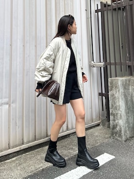 「アイテム（MA-1）」を使った、yunaさん（レディース・153cm）の秋コーディネート