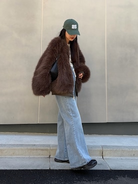 「CIAOPANIC TYPY（チャオパニックティピー）の【WEB限定】【UNISEX】2WAYリバーシブルファーMA-1（MA-1、グリーン系）」を使った、yunaさん（レディース・153cm）の秋コーディネート