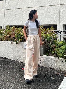 「CIAOPANIC TYPY（チャオパニックティピー）の【低身長・高身長対応/サイズ展開あり】スタイルアップ柔らかワイドイージーパンツ/デニム/スラックス（デニムパンツ、ホワイト系）」を使った、yunaさん（レディース・153cm）の春コーディネート