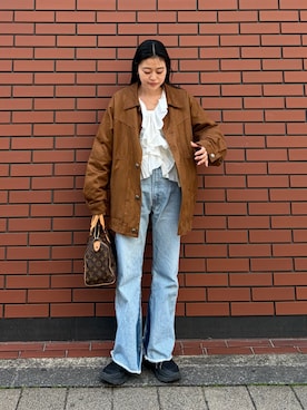 「WILLOW（ウィロー）の【willow】ラッフルフリルブラウス（シャツ/ブラウス、ホワイト系）」を使った、yunaさん（レディース・153cm）の春コーディネート