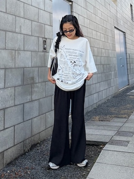 「CIAOPANIC TYPY（チャオパニックティピー）の【UNISEX】アソート落書きBIGロゴTEE（Tシャツ/カットソー、ホワイト系）」を使った、yunaさん（レディース・153cm）の夏コーディネート