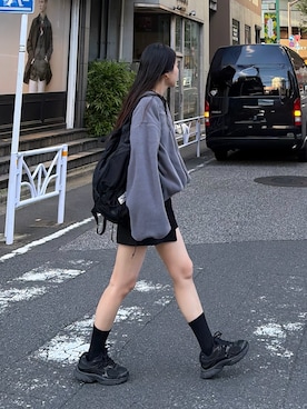 「CIAOPANIC TYPY（チャオパニックティピー）の∴【UNISEX】撥水ナイロンフリース配色リバーシブルブルゾン（マウンテンパーカー、ブラック系）」を使った、yunaさん（レディース・153cm）の秋コーディネート