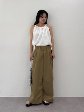 「CIAOPANIC TYPY（チャオパニックティピー）の【willow】サッカーバルーンキャミブラウス（Tシャツ/カットソー、ホワイト系）」を使った、yunaさん（レディース・153cm）の春コーディネート