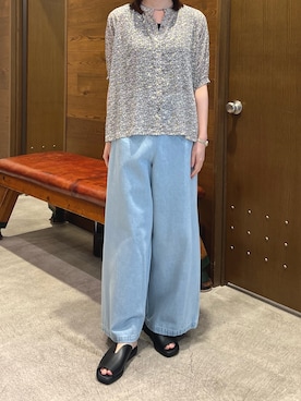 「NOMBRE IMPAIR（ノンブルアンペール）の箔リーフPT　ギャザーブラウス（シャツ/ブラウス、ホワイト系）」を使った、kameda.さん（レディース・159cm）の夏コーディネート