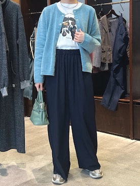 「NOMBRE IMPAIR（ノンブルアンペール）のフルーツフロッキープリント　長袖TEE（Tシャツ/カットソー、ホワイト系）」を使った、kameda.さん（レディース・159cm）の秋コーディネート
