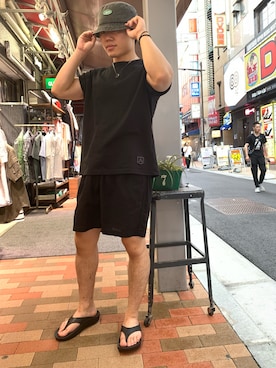 「AVIREX（アヴィレックス）のアイテム（サンダル）」を使った、Takeさん（メンズ・170cm）の夏コーディネート