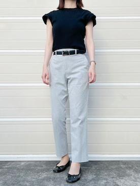 「リブニット」｜「アイテム（バレエシューズ）」を使った、くまとらさん（レディース・163cm）の夏コーディネート