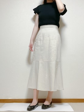 「リブニット」｜「アイテム（バレエシューズ）」を使った、くまとらさん（レディース・163cm）の夏コーディネート