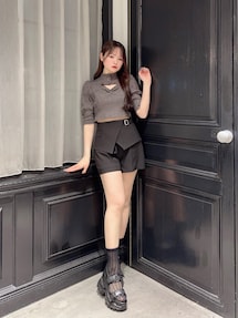 tシャツ ビジューボタンデコルテリブTOP レディース セール】ビジューボタンデコルテリブTOP（Tシャツ/カットソー