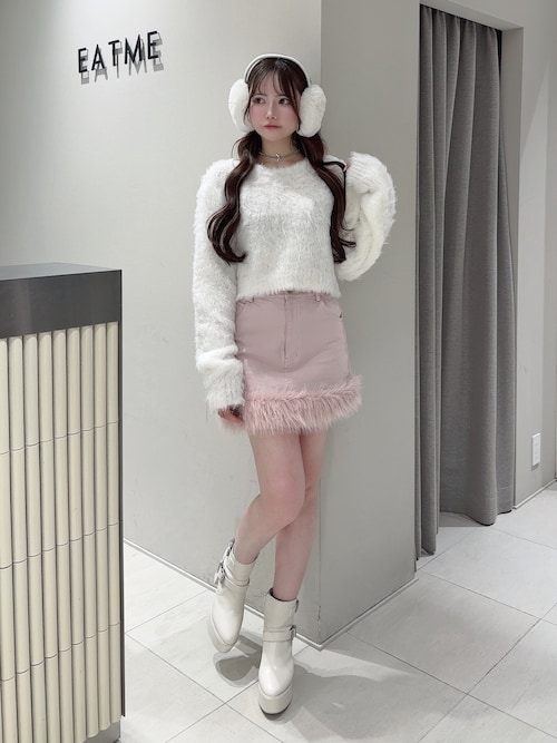 EATME ヘムフェイクファーデニムミニスカート EATME乃愛さんのデニム