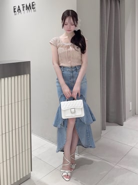 「アイテム（バレッタ/ヘアクリップ）」を使った、乃愛さん（レディース・158cm）の夏コーディネート
