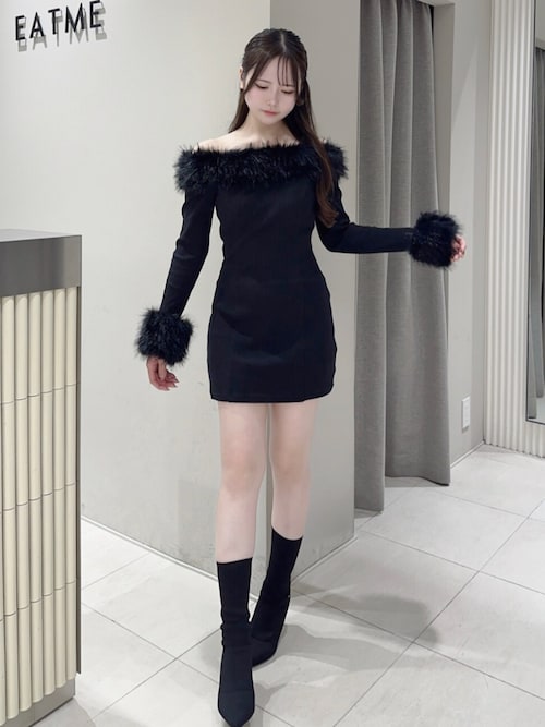 セール】フェイクファーオフショルミニワンピース（ワンピース