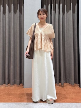 「LOWRYS FARM（ローリーズファーム）のヤワラカルイ２ＷＡＹショルダーＢＡＧ 115210（ショルダーバッグ、ブラウン系）」を使った、mimuさん（レディース・154cm）の夏コーディネート