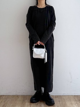 「LOWRYS FARM（ローリーズファーム）のパウダーブリーチリメイクワンピース308142（ワンピース）」を使った、mimuさん（レディース・154cm）の冬コーディネート