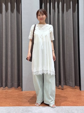 「LOWRYS FARM（ローリーズファーム）のヤワラカルイ２ＷＡＹショルダーＢＡＧ 115210（ショルダーバッグ、ブラウン系）」を使った、mimuさん（レディース・154cm）の夏コーディネート