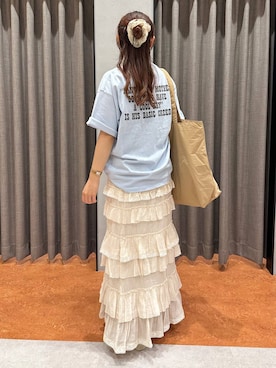 「LOWRYS FARM（ローリーズファーム）のドットリボンツキシュシュ  605359（シュシュ、ホワイト系）」を使った、mimuさん（レディース・154cm）の夏コーディネート