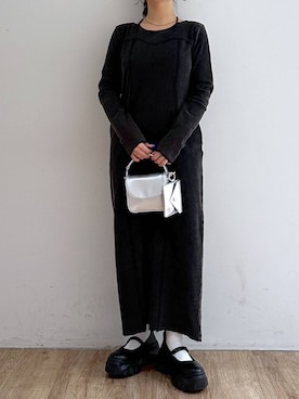 「LOWRYS FARM（ローリーズファーム）のパウダーブリーチリメイクワンピース308142（ワンピース）」を使った、mimuさん（レディース・154cm）の冬コーディネート