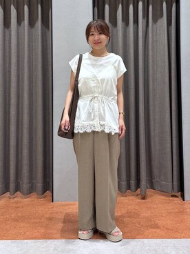 「LOWRYS FARM（ローリーズファーム）の【接触冷感】ベーシックノースリーブ　1043004（Tシャツ/カットソー、ホワイト系）」を使った、mimuさん（レディース・154cm）の夏コーディネート