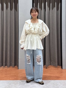 「LOWRYS FARM（ローリーズファーム）のバレエシューズ 1049086（バレエシューズ、ブラウン系）」を使った、mimuさん（レディース・154cm）の秋コーディネート