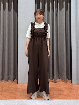 「LOWRYS FARM（ローリーズファーム）のラインストーンプルオーバーＳＳ 1045217（Tシャツ/カットソー、ホワイト系）」を使った、mimuさん（レディース・154cm）の夏コーディネート