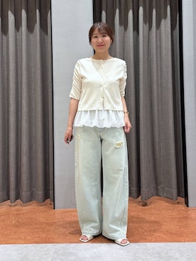 「LOWRYS FARM（ローリーズファーム）のドットリボンツキシュシュ  605359（シュシュ、ホワイト系）」を使った、mimuさん（レディース・154cm）の夏コーディネート