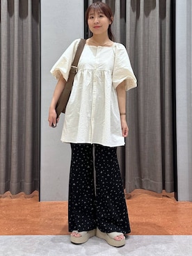 「LOWRYS FARM（ローリーズファーム）のドットリボンツキシュシュ  605359（シュシュ、ホワイト系）」を使った、mimuさん（レディース・154cm）の夏コーディネート