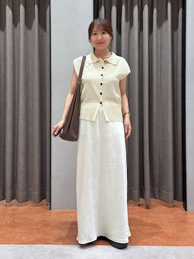 「LOWRYS FARM（ローリーズファーム）のメランジポロフレンチスリーブ　1045953（ベスト、ホワイト系）」を使った、mimuさん（レディース・154cm）の夏コーディネート