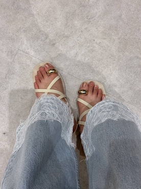 「LOWRYS FARM（ローリーズファーム）のレースデニム　601055（デニムパンツ、ブルー系）」を使った、mimuさん（レディース・154cm）の夏コーディネート