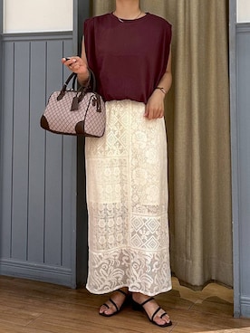 「LOWRYS FARM（ローリーズファーム）のバルーンプルオーバーフレンチスリーブ　574769（Tシャツ/カットソー）」を使った、mimuさん（レディース・154cm）の夏コーディネート