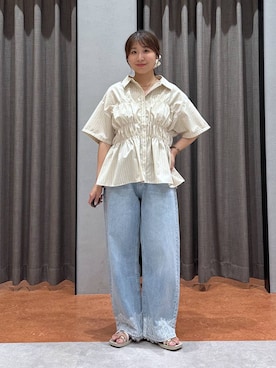 「LOWRYS FARM（ローリーズファーム）のレースデニム　601055（デニムパンツ、ブルー系）」を使った、mimuさん（レディース・154cm）の夏コーディネート
