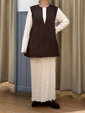 「LOWRYS FARM（ローリーズファーム）のアイテム（ベスト）」を使った、mimuさん（レディース・154cm）の秋コーディネート