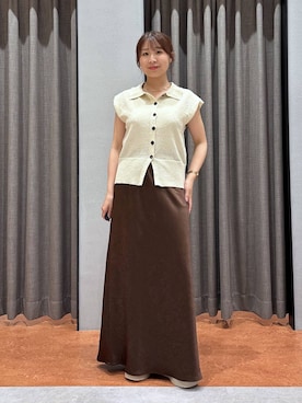 「LOWRYS FARM（ローリーズファーム）のメランジポロフレンチスリーブ　1045953（ベスト、ホワイト系）」を使った、mimuさん（レディース・154cm）の夏コーディネート