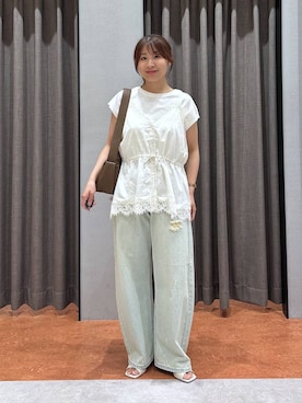 「LOWRYS FARM（ローリーズファーム）の【接触冷感】ベーシックノースリーブ　1043004（Tシャツ/カットソー、ホワイト系）」を使った、mimuさん（レディース・154cm）の夏コーディネート
