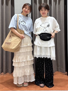 「LOWRYS FARM（ローリーズファーム）のカンドウフィットＫｎｉｔサンダル 637889（サンダル、ホワイト系）」を使った、mimuさん（レディース・154cm）の夏コーディネート