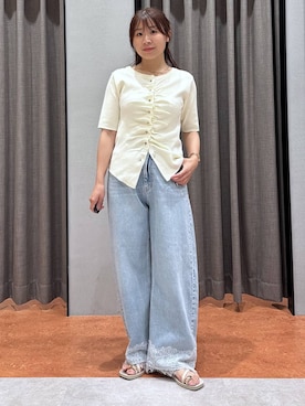 「LOWRYS FARM（ローリーズファーム）のレースデニム　601055（デニムパンツ、ブルー系）」を使った、mimuさん（レディース・154cm）の夏コーディネート