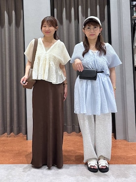 「LOWRYS FARM（ローリーズファーム）のヤワラカルイ２ＷＡＹショルダーＢＡＧ 115210（ショルダーバッグ、ブラウン系）」を使った、mimuさん（レディース・154cm）の夏コーディネート