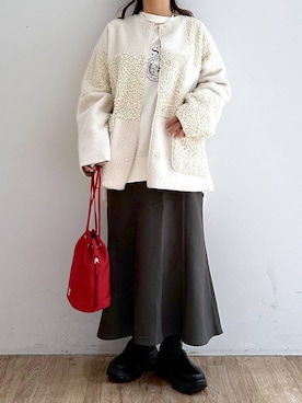 「マーメイドスカート」｜「アイテム（スウェット）」を使った、mimuさん（レディース・154cm）の冬コーディネート