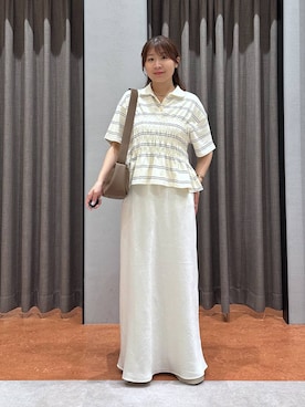 「LOWRYS FARM（ローリーズファーム）のストレッチサテンスカート　 290120（スカート、ホワイト系）」を使った、mimuさん（レディース・154cm）の夏コーディネート