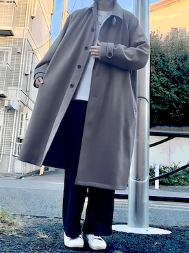 「アイテム（ステンカラーコート、ブラウン系）」を使った、umiさん（メンズ・180cm）の冬コーディネート