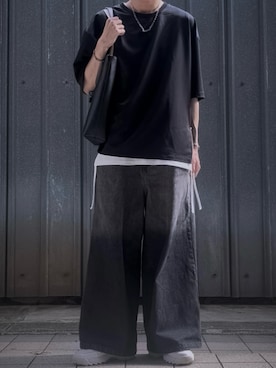 「KUUUPY（クーピー）のFuhaku Side Zip Design T-Shirts - 布帛サイドジップデザインTシャツ（Tシャツ/カットソー）」を使った、umiさん（メンズ・180cm）の夏コーディネート