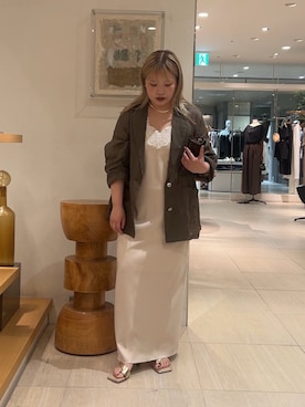 「GALLARDAGALANTE（ガリャルダガランテ）のレースキャミワンピ（ワンピース、ベージュ系）」を使った、モリさん（レディース・151cm）の夏コーディネート