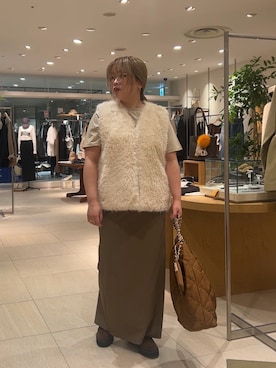 「GALLARDAGALANTE（ガリャルダガランテ）のダブルブリッジアイウェア（メガネ）」を使った、モリさん（レディース・151cm）の秋コーディネート