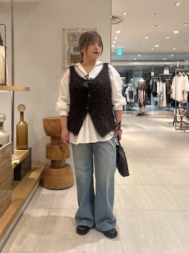 「GALLARDAGALANTE（ガリャルダガランテ）の2wayシャギータンク（タンクトップ、ブラウン系）」を使った、モリさん（レディース・151cm）の夏コーディネート