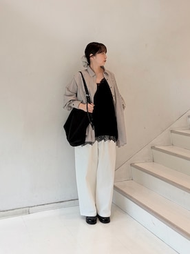 「KBF（ケイビーエフ）のランダムタックチェックシャツ（シャツ/ブラウス、ピンク系）」を使った、うえさん（レディース・154cm）の秋コーディネート