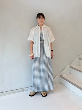 「KBF（ケイビーエフ）のウエストタックドルマンブラウス（シャツ/ブラウス、ホワイト系）」を使った、うえさん（レディース・154cm）の夏コーディネート