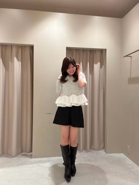 「lilium by lily（リリウムバイリリー）の【lilium by lily】ペプラム襟パフニット（ニット/セーター、グレー系）」を使った、airiさん（レディース・160cm）の夏コーディネート