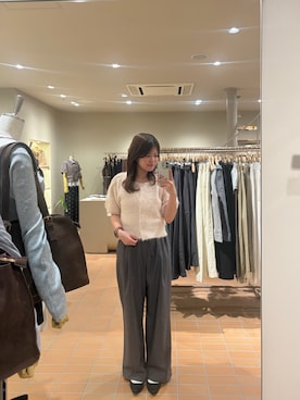 「mystic（ミスティック）のチョーカー付きシャギー半袖ニット（パーカー、ピンク系）」を使った、airiさん（レディース・160cm）の秋コーディネート
