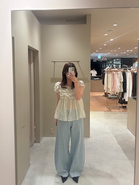 「mystic（ミスティック）の【新色NVY・BRN・BLU2/3サイズ展開】バレルBIGデニム（デニムパンツ）」を使った、airiさん（レディース・160cm）の夏コーディネート