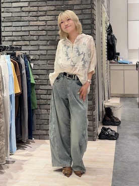 「PAGEBOY（ページボーイ）のモードバックルベルト3（ベルト、ブラック系）」を使った、nya2kichanさん（レディース・158cm）の夏コーディネート